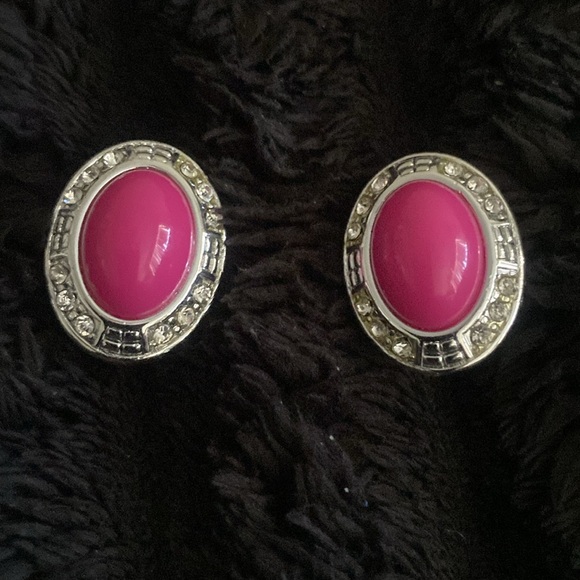 PINK AND SILVER CLIP-ON EARRINGS - Picture 3 of 4